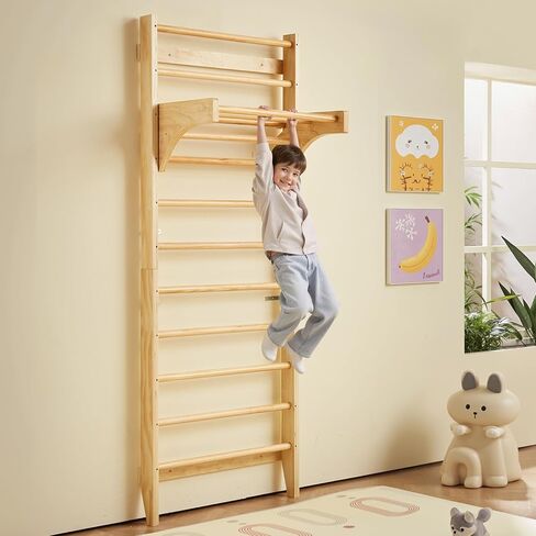 VEVOR Swedish Ladder Wall Gym, 10-Level Wooden Indoor Jungle Gym, 220 lbs Load Capacity Playground Climbing Toys for Kids and Adults, Pine Wood Swedish Climbing Wall Bars, Natural Wood Color in Saudi Arabia
