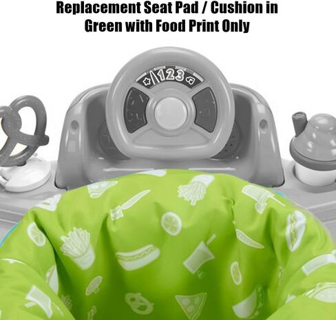 قطعة بديلة لجهاز Fisher-Price 2-in-1 Servin' Up Fun Jumperoo HBX70 - وسادة/وسادة مقعد بديلة، باللون الأخضر مع طباعة طعام in Saudi Arabia