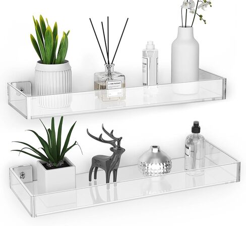 NiHome Iridescent Acrylic Floating Wall Shelves, 3-Pack Rainbow Display Shelves with Edges, 5mm Thick Heavy Duty Hanging Bookshelves for Home Office Wall Decoration in Kuwait