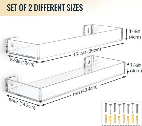 NiHome Iridescent Acrylic Floating Wall Shelves, 3-Pack Rainbow Display Shelves with Edges, 5mm Thick Heavy Duty Hanging Bookshelves for Home Office Wall Decoration in Kuwait