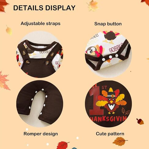 Thanksgiving Baby Boy Outfit, First Thanksgiving Romper+Brown Jumpsuit+Turkey Hat 3pcs My First Thanksgiving Outfit in Saudi Arabia