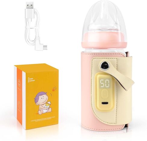 Portable Bottle Warmer for Travel, Travel Bottle Warmer with 18W Fast Heating and Temperature Display, Baby Bottle Warmer Portable Travel Suitable for Car Travel | Outdoor (Pink) in Saudi Arabia