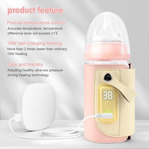 Portable Bottle Warmer for Travel, Travel Bottle Warmer with 18W Fast Heating and Temperature Display, Baby Bottle Warmer Portable Travel Suitable for Car Travel | Outdoor (Pink) in Saudi Arabia
