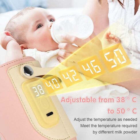 Portable Bottle Warmer for Travel, Travel Bottle Warmer with 18W Fast Heating and Temperature Display, Baby Bottle Warmer Portable Travel Suitable for Car Travel | Outdoor (Pink) in Saudi Arabia