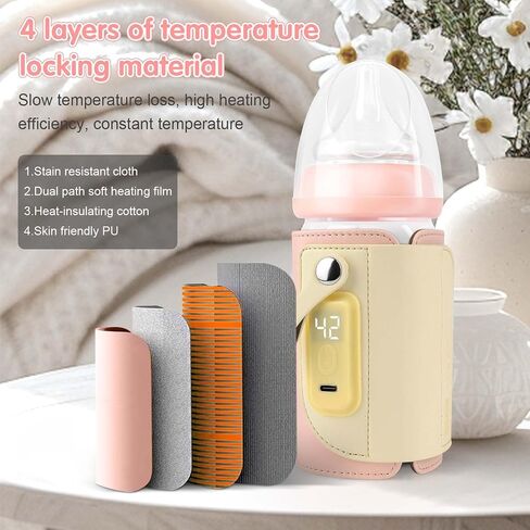 Portable Bottle Warmer for Travel, Travel Bottle Warmer with 18W Fast Heating and Temperature Display, Baby Bottle Warmer Portable Travel Suitable for Car Travel | Outdoor (Pink) in Saudi Arabia