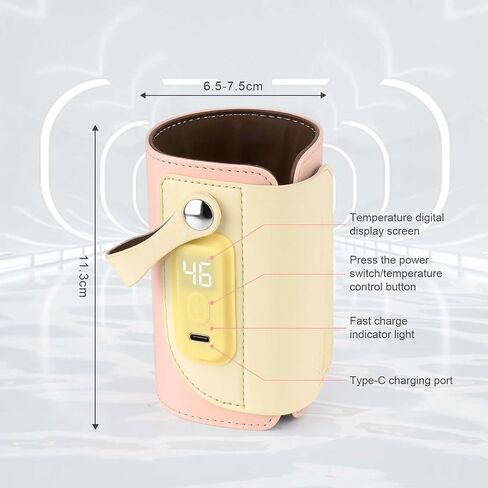 Portable Bottle Warmer for Travel, Travel Bottle Warmer with 18W Fast Heating and Temperature Display, Baby Bottle Warmer Portable Travel Suitable for Car Travel | Outdoor (Pink) in Saudi Arabia