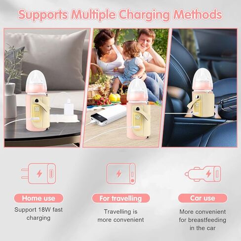 Portable Bottle Warmer for Travel, Travel Bottle Warmer with 18W Fast Heating and Temperature Display, Baby Bottle Warmer Portable Travel Suitable for Car Travel | Outdoor (Pink) in Saudi Arabia