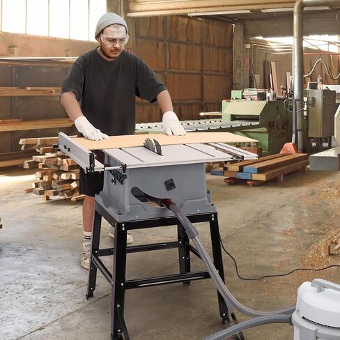 Table Saw, 10 Inch 15A Multifunctional Saw With Stand & Push Stick, 90° Cross Cut & 0-45° Bevel Cut, 5000RPM, Adjustable Blade Height for Woodworking, Grey in Saudi Arabia