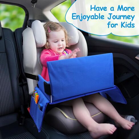 Kids Travel Tray for Toddler Car Seat, Carseat Table Tray for Kids Road Trip Activities, Car Trays for Kids Roadtrip Essentials, Toddler Lap Desk Organizer for Airplane - Black in Kuwait