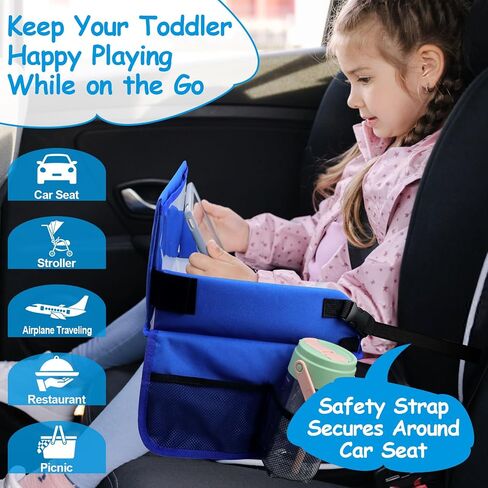 Kids Travel Tray for Toddler Car Seat, Carseat Table Tray for Kids Road Trip Activities, Car Trays for Kids Roadtrip Essentials, Toddler Lap Desk Organizer for Airplane - Black in Kuwait