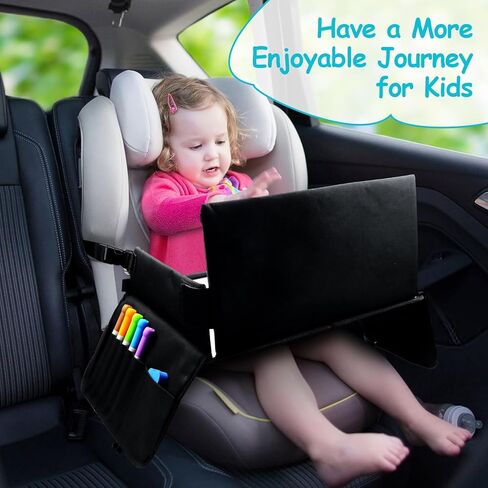 Kids Travel Tray for Toddler Car Seat, Carseat Table Tray for Kids Road Trip Activities, Car Trays for Kids Roadtrip Essentials, Toddler Lap Desk Organizer for Airplane - Black in Kuwait
