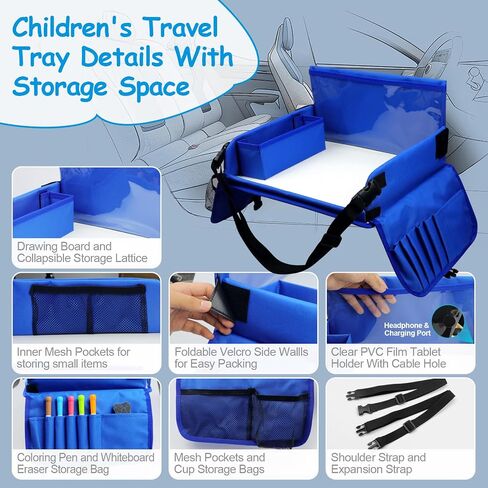 Kids Travel Tray for Toddler Car Seat, Carseat Table Tray for Kids Road Trip Activities, Car Trays for Kids Roadtrip Essentials, Toddler Lap Desk Organizer for Airplane - Black in Kuwait