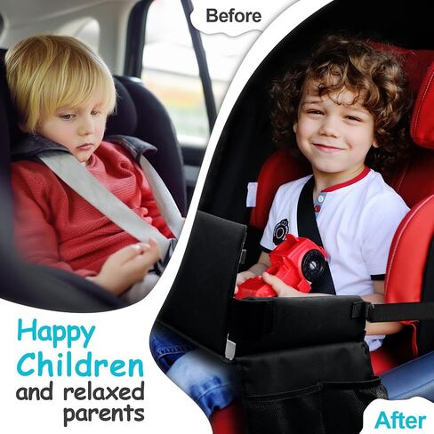 Kids Travel Tray for Toddler Car Seat, Carseat Table Tray for Kids Road Trip Activities, Car Trays for Kids Roadtrip Essentials, Toddler Lap Desk Organizer for Airplane - Black in Kuwait