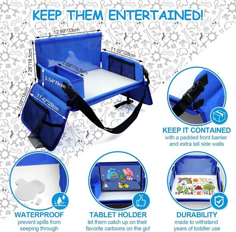 Kids Travel Tray for Toddler Car Seat, Carseat Table Tray for Kids Road Trip Activities, Car Trays for Kids Roadtrip Essentials, Toddler Lap Desk Organizer for Airplane - Black in Kuwait