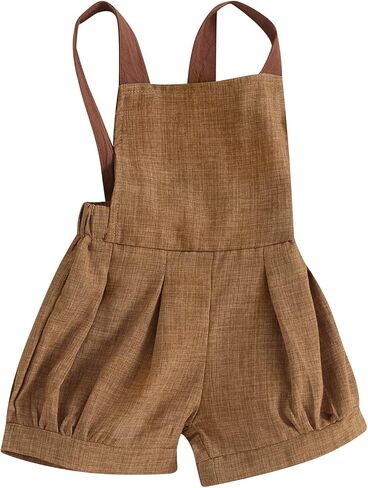 Qiylii Toddler Baby Boy Backless Cotton Linen Overall Short Jumpsuit Sleeveless Strap Suspender Overalls Summer Clothes in Saudi Arabia