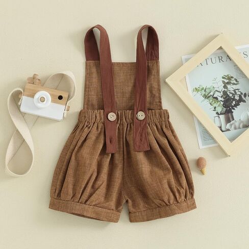 Qiylii Toddler Baby Boy Backless Cotton Linen Overall Short Jumpsuit Sleeveless Strap Suspender Overalls Summer Clothes in Saudi Arabia