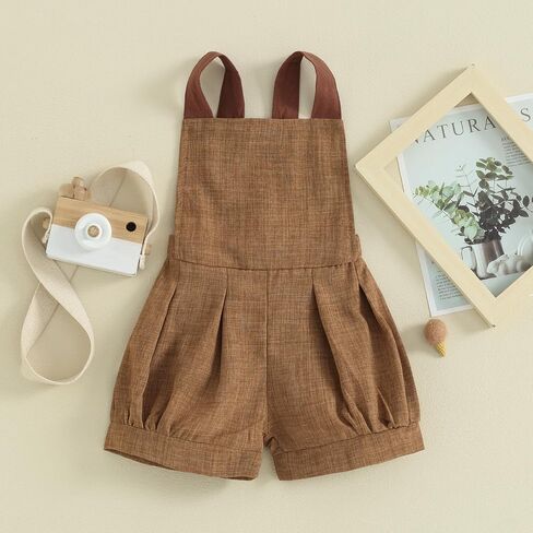 Qiylii Toddler Baby Boy Backless Cotton Linen Overall Short Jumpsuit Sleeveless Strap Suspender Overalls Summer Clothes in Saudi Arabia