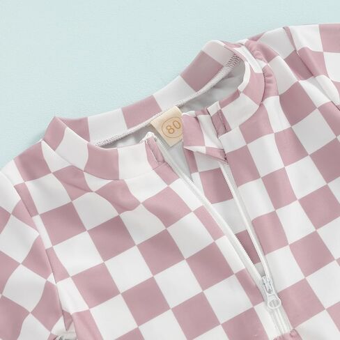 Toddler Baby Boy Rash Guard Swimsuit Checkerboard Short Sleeve One Piece Zipper Bathing Suit Swimwear Beach Sunsuit in Kuwait