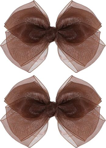 Brown Mesh Hair Bows Alligator Clip 4" Organza Double Tulle Bow Hair Barrettes Pins Happy Fall Thanksgiving Dress Outfit Decoration Accessory Gift for Teens Toddler Girls Kid Child in Saudi Arabia