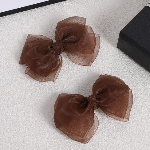 Brown Mesh Hair Bows Alligator Clip 4" Organza Double Tulle Bow Hair Barrettes Pins Happy Fall Thanksgiving Dress Outfit Decoration Accessory Gift for Teens Toddler Girls Kid Child in Saudi Arabia
