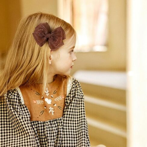 Brown Mesh Hair Bows Alligator Clip 4" Organza Double Tulle Bow Hair Barrettes Pins Happy Fall Thanksgiving Dress Outfit Decoration Accessory Gift for Teens Toddler Girls Kid Child in Saudi Arabia