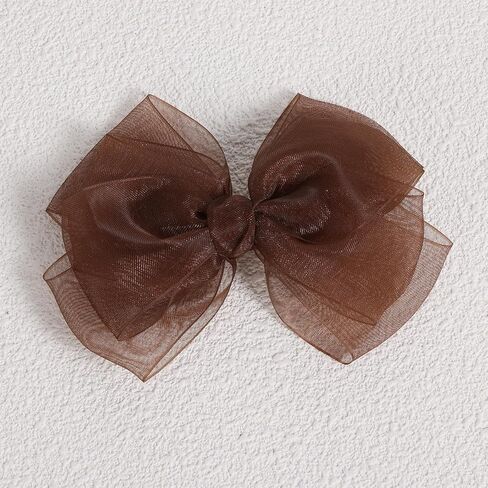Brown Mesh Hair Bows Alligator Clip 4" Organza Double Tulle Bow Hair Barrettes Pins Happy Fall Thanksgiving Dress Outfit Decoration Accessory Gift for Teens Toddler Girls Kid Child in Saudi Arabia