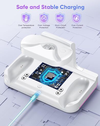 قاعدة شحن لـ Meta Quest 3S/Quest 3، محطة شحن سريعة 18 واط لـ Oculus Quest 3S/3 مع ضوء RGB، بطاريتان قابلتان لإعادة الشحن، شاحن مغناطيسي لسماعات Quest 3S/3 VR، دعم حزام النخبة in Kuwait