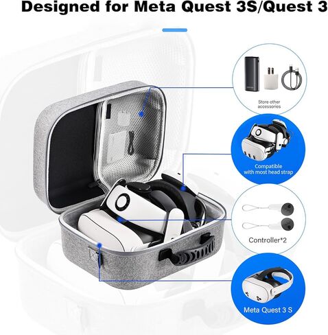 Upgraded Carrying Case for Meta Quest 3S/Quest 3, Large Travel Case Compatible with BOBOVR S3 Pro/KIWI Design Battery Head Strap, Oculus Quest 3/3S Controller and Other Accessories in Kuwait