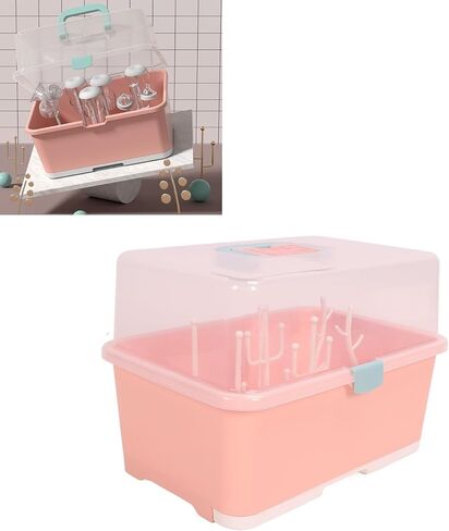 Baby Bottle Drying Storage Box, Removable PP Cover Portable Keep Dry Dust Proof 360° Seal Design Baby Bottle Drying Rack Container for Home for Baby (Olive Green) in Kuwait