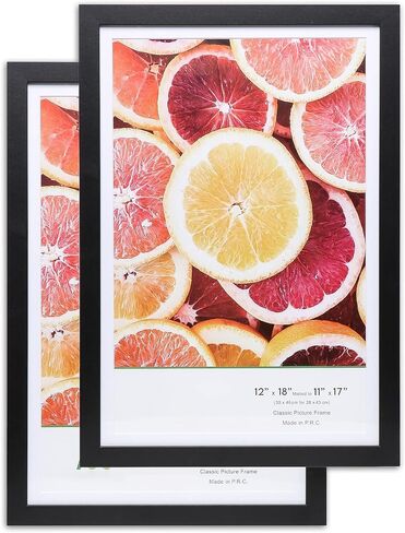 TheDisplayGuys - 2-Pack Classic Wooden Picture Frames w/Tempered Glass - 12x18 mat to 11x17 in - Black in Saudi Arabia