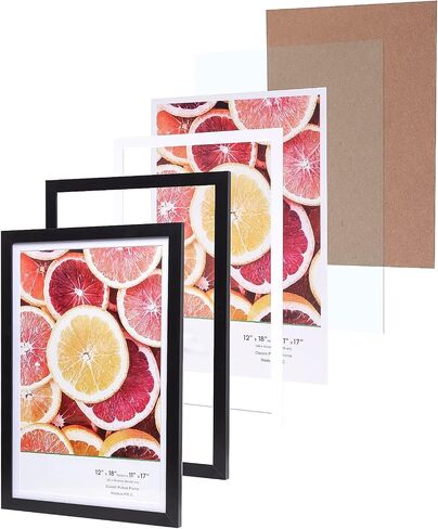 TheDisplayGuys - 2-Pack Classic Wooden Picture Frames w/Tempered Glass - 12x18 mat to 11x17 in - Black in Saudi Arabia