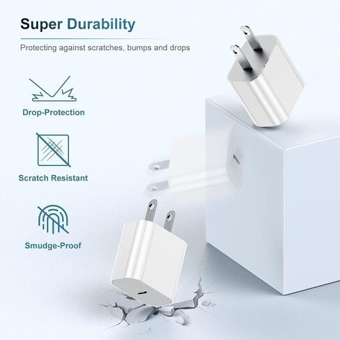iPhone 15 16 Charger, 20W USB C Fast Charging Block and 6ft Type C to C Cable Cord Long for Apple iPhone 15 Plus/15 Pro Max/16 Pro,iPad Pro 12.9 inch/4/3 Gen, iPad Wall Plug Power Adapter Cube Brick in Kuwait