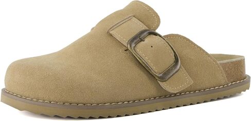 CUSHIONAIRE Women's Blain Genuine Suede Slip-On Clogs with + Memory Foam & Chic Buckle Mule - Comfortable, Non-Slip, Wide Widths Available in Kuwait