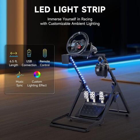 CO-Z Steering Wheel Stand, Height Adjustable Racing Wheel Stand with LED Light Strip, Foldable Gaming Simulator Cockpit Compatible with Logitech G920 G27 G25 G29 Thrustmaster T80 T150 TX F430 More in Kuwait