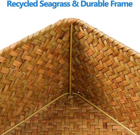 Storage Basket for Living room & Bathroom Organizing, Decorative Woven Seagrass Baskets with Metal Frame, Storage Boxes for Shelves Books Towels Toys Snacks, Set of 3 Basket Organizer,Natural in Saudi Arabia