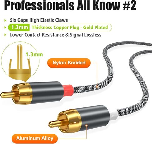 AGVEE 4ft RCA Cable, 2 RCA Male Thickened Six Claws Plug Stereo Auxiliary Audio Cord for Home Theater, Amplifier, Active Speakers or Subwoofer, Black in Saudi Arabia