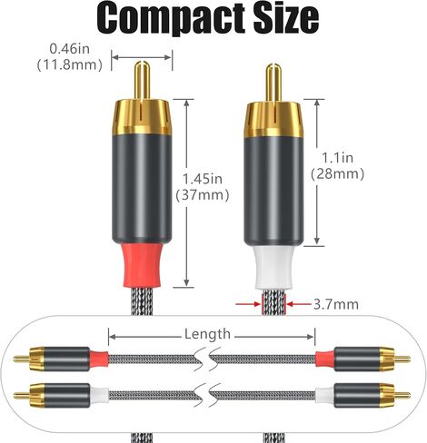 AGVEE 4ft RCA Cable, 2 RCA Male Thickened Six Claws Plug Stereo Auxiliary Audio Cord for Home Theater, Amplifier, Active Speakers or Subwoofer, Black in Saudi Arabia