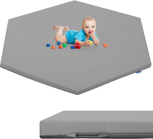 Baby Play Mat 50" X 50",Premium Foam Crawling Mat, Thick & Super Soft Vegan Leather Floor Mat,Non-Slip Cushioned Baby Playmat for Infants, Babies, Toddlers,Mat for Living Room(Cream) in Saudi Arabia