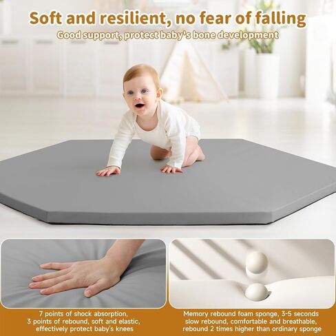 Baby Play Mat 50" X 50",Premium Foam Crawling Mat, Thick & Super Soft Vegan Leather Floor Mat,Non-Slip Cushioned Baby Playmat for Infants, Babies, Toddlers,Mat for Living Room(Cream) in Saudi Arabia