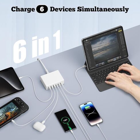 شاحن USB C، حامل شاحن USB C بقوة 55 وات و6 منافذ USB C، محطة شحن USB متعددة لسطح المكتب، شاحن USB متعدد المنافذ 2 USB C 4 USB A متوافق مع iPhone/Google/Xiaomi/Oppo/Tablet إلخ. in Saudi Arabia