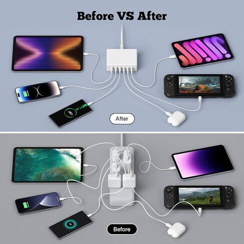 شاحن USB C، حامل شاحن USB C بقوة 55 وات و6 منافذ USB C، محطة شحن USB متعددة لسطح المكتب، شاحن USB متعدد المنافذ 2 USB C 4 USB A متوافق مع iPhone/Google/Xiaomi/Oppo/Tablet إلخ. in Saudi Arabia