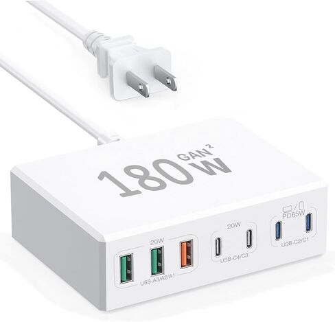 شاحن USB C، حامل شاحن USB C بقوة 55 وات و6 منافذ USB C، محطة شحن USB متعددة لسطح المكتب، شاحن USB متعدد المنافذ 2 USB C 4 USB A متوافق مع iPhone/Google/Xiaomi/Oppo/Tablet إلخ. in Saudi Arabia