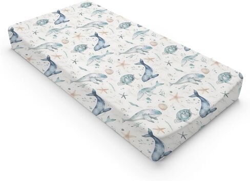 Ocean Animals Changing Pad Cover, Ocean Whale Sea Turtle Baby Diaper Changing Table Pad Cover, Unisex Ocean Whale Pattern Baby Diaper Table Changing Mat Sheet for Baby Boys Girls-16 * 32 in Saudi Arabia