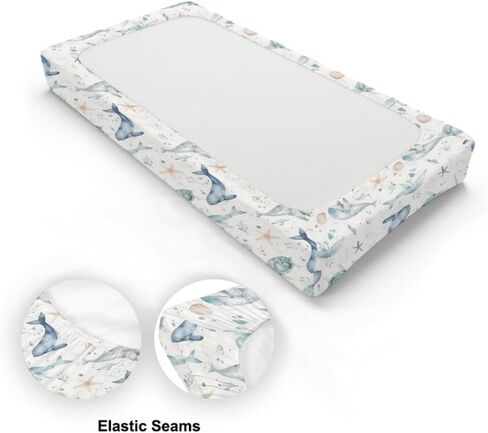 Ocean Animals Changing Pad Cover, Ocean Whale Sea Turtle Baby Diaper Changing Table Pad Cover, Unisex Ocean Whale Pattern Baby Diaper Table Changing Mat Sheet for Baby Boys Girls-16 * 32 in Saudi Arabia
