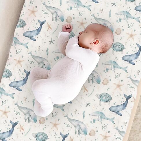 Ocean Animals Changing Pad Cover, Ocean Whale Sea Turtle Baby Diaper Changing Table Pad Cover, Unisex Ocean Whale Pattern Baby Diaper Table Changing Mat Sheet for Baby Boys Girls-16 * 32 in Saudi Arabia