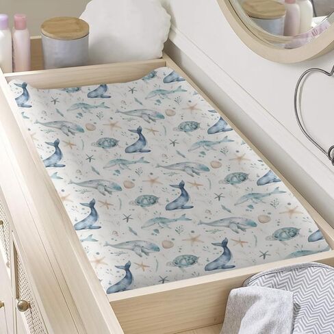 Ocean Animals Changing Pad Cover, Ocean Whale Sea Turtle Baby Diaper Changing Table Pad Cover, Unisex Ocean Whale Pattern Baby Diaper Table Changing Mat Sheet for Baby Boys Girls-16 * 32 in Saudi Arabia