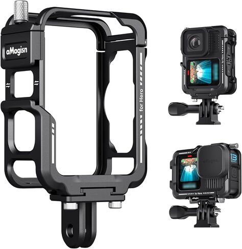 Aluminium Protective Cage with Lens Silicone Case for Gopro Hero 13/12/11/10/9 Black,Metal Durable Housing Cage Support Vertical and Horizontal Shooting in Saudi Arabia