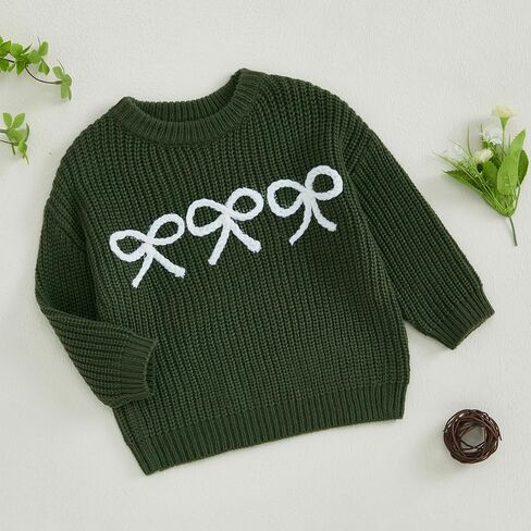 Infant Baby Girl Winter Clothes Embroidered Bow Knitted Sweater Long Sleeve Oversized Sweatshirt Fall Outfit in Kuwait