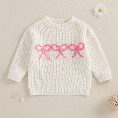 Infant Baby Girl Winter Clothes Embroidered Bow Knitted Sweater Long Sleeve Oversized Sweatshirt Fall Outfit in Kuwait