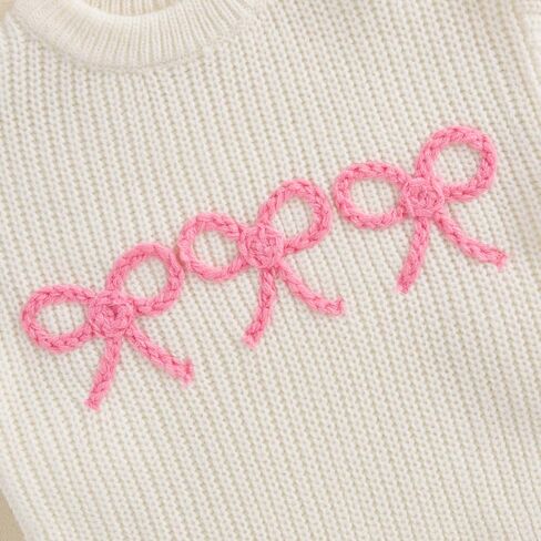 Infant Baby Girl Winter Clothes Embroidered Bow Knitted Sweater Long Sleeve Oversized Sweatshirt Fall Outfit in Kuwait